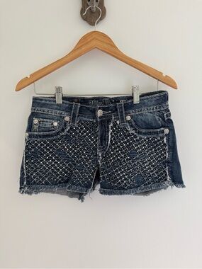Miss Me Studded Denim Shorts Rhinestone Y2K